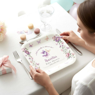 Teller für Baby-Party mit lila Schmetterling