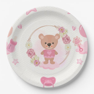 Teller für Baby-Party mit rosa Teddybär