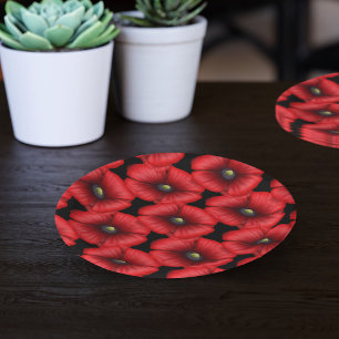 Teller für Blumenmuster aus schwarzem und rotem Po