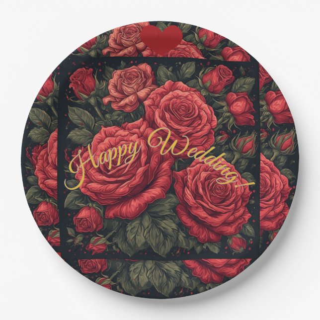 Teller für Blumenzettel "Happy Wedding" (Vorderseite)