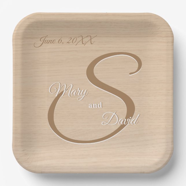 Teller für Hochzeitspapier aus Pine-Holz (Vorderseite)