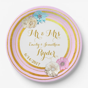 Teller für Hochzeitspapiere in Rosa, Blau und Gold