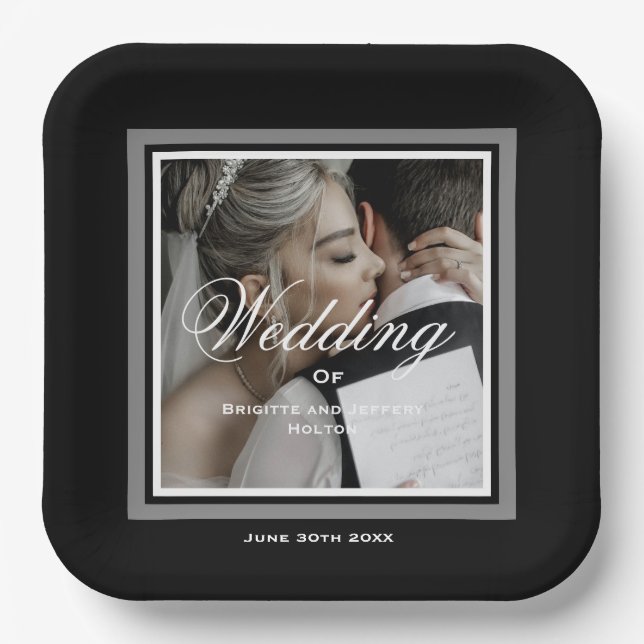 Teller für Hochzeitspapiere in Schwarzweiß (Vorderseite)