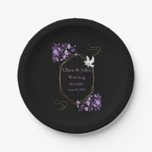 Teller für lila und schwarze Hochzeitspapiere