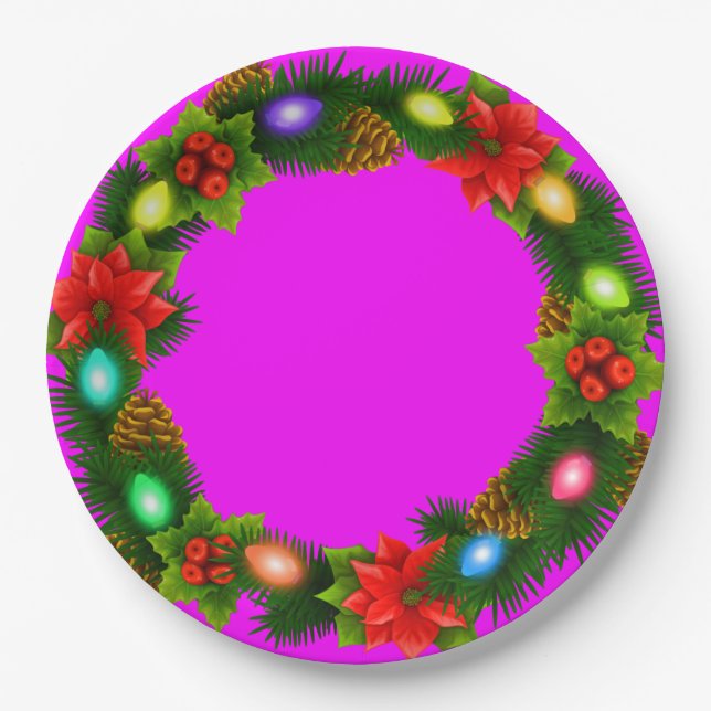 Teller für Lila Weihnachtspapier für Party 9" (Vorderseite)