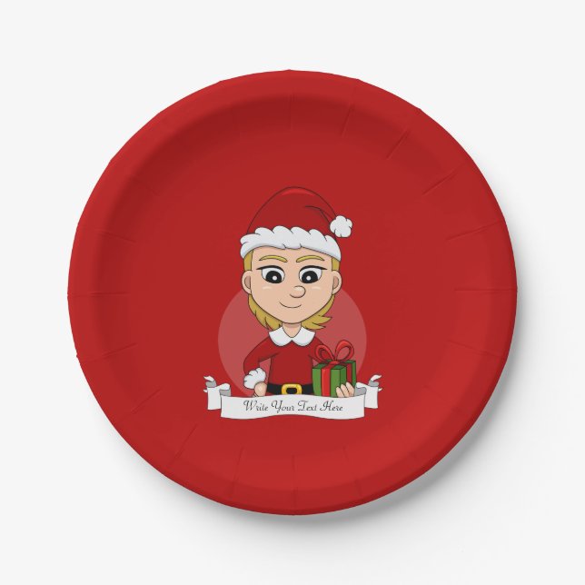 Teller für Weihnachtsmädchen-Cartoon (Vorderseite)