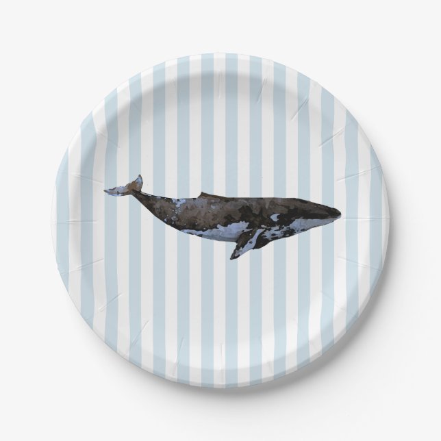Teller für Whale-Nautical-Stripe-Papiere (Vorderseite)