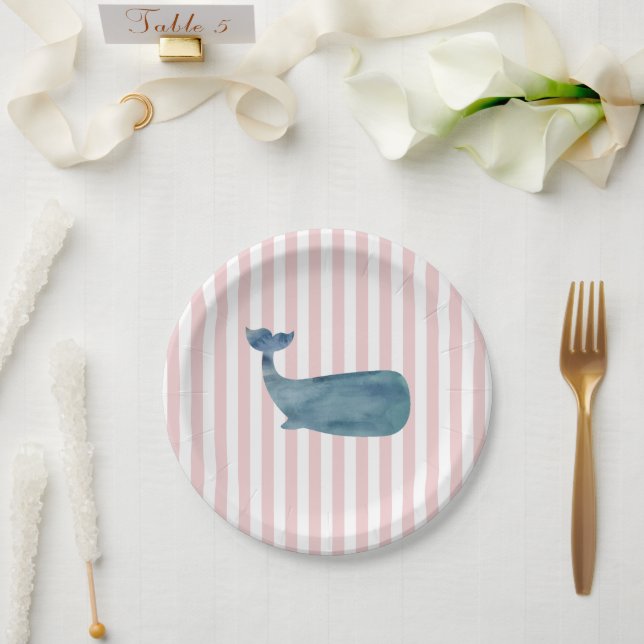 Teller für Whale-Nautical-Stripe-Papiere (Hochzeit)