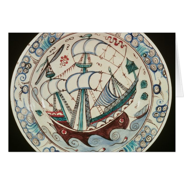 Teller gemalt mit einem Schiff (Vorderseite (Horizontal))