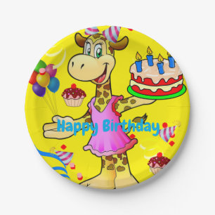 Teller, Giraffe Happy Birthday Cake Gelb Pappteller