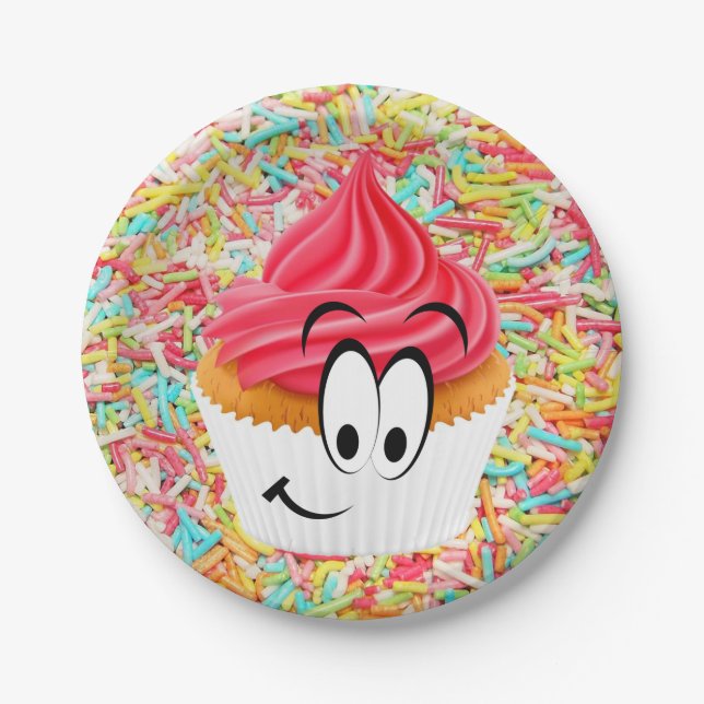 Teller, glücklich zum Geburtstag, Cupcake Sprinkle Pappteller (Vorderseite)