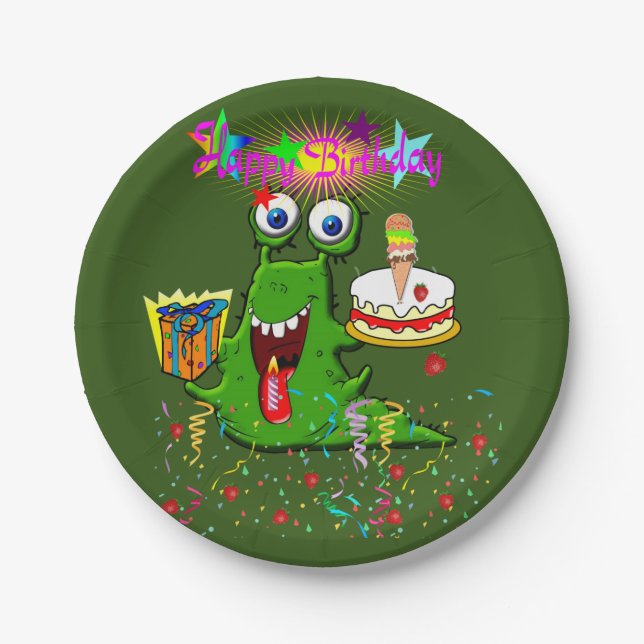 Teller, glücklich zum Geburtstag Monster Pappteller (Vorderseite)