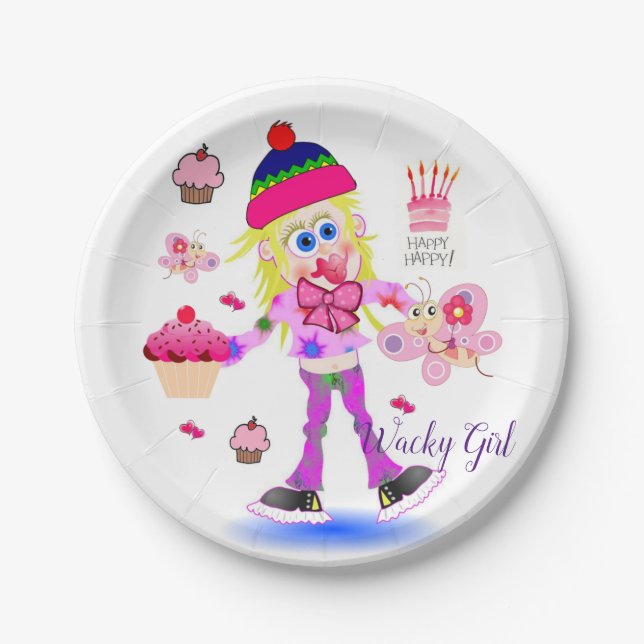 Teller, glücklich zum Geburtstag, Wacky Girl Pink Pappteller (Vorderseite)