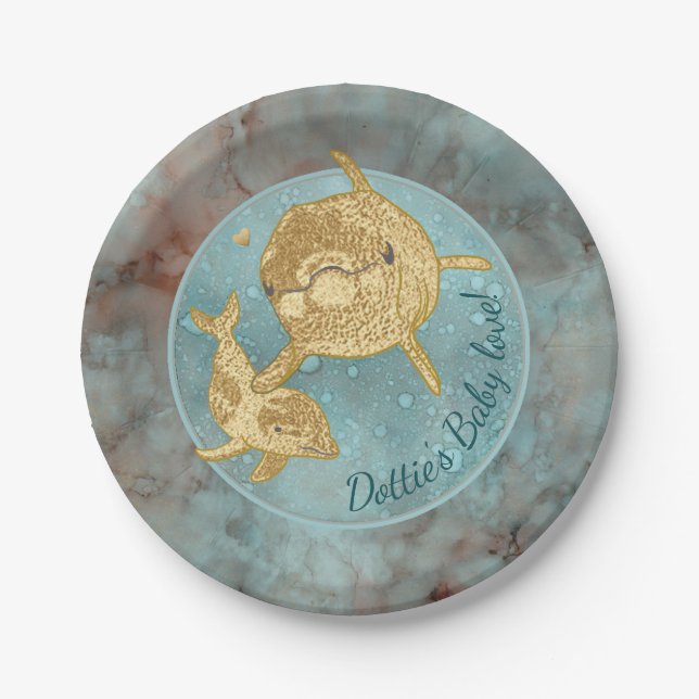 Teller "Gold Dolphin Baby & Mommy" (Vorderseite)