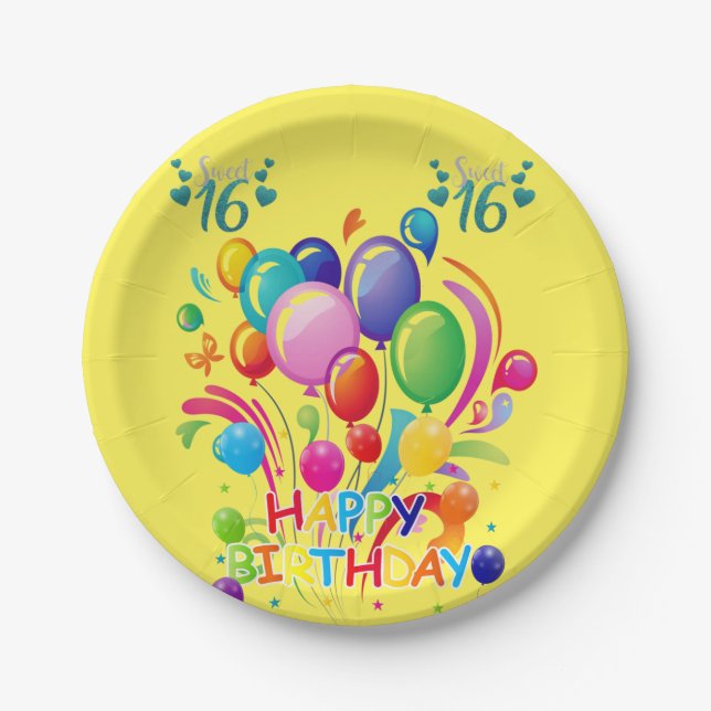 Teller, Happy Birthday Paper Teller Sweet 16 (Vorderseite)
