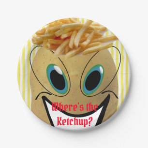 Teller, Kartoffeln, Pommes frites, gelber Streifen Pappteller