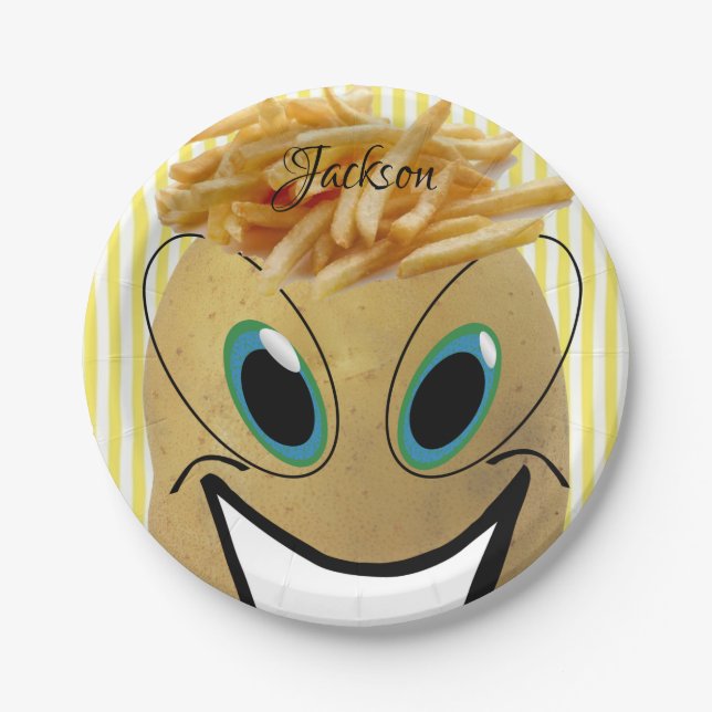 Teller, Kartoffeln, Pommes frites Streifen gelb Pappteller (Vorderseite)