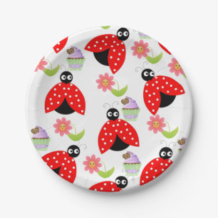 Teller, Ladybug Cupcake Floral Blume Pappteller