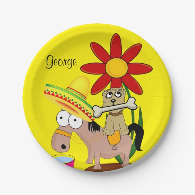Teller, mexikanischer Donkey-Dog Sombrero gelb Pappteller (Vorderseite)