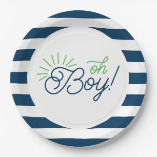 Teller mit Navy- und White Stripe-Baby-Dusche