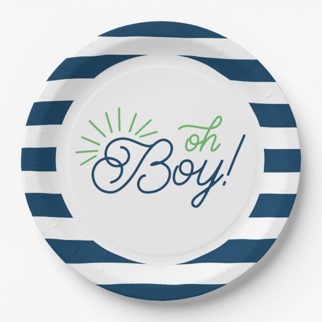 Teller mit Navy- und White Stripe-Baby-Dusche (Vorderseite)
