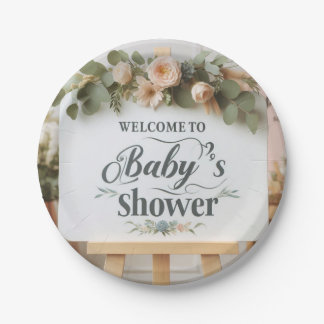 Teller mit runden Papiertüten für Babyduschen | 7"