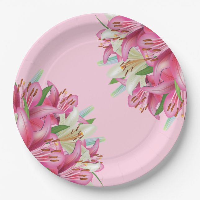 Teller-Pink-Lilien Pappteller (Vorderseite)
