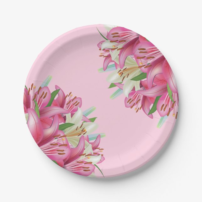 Teller-Pink-Lilien Pappteller (Vorderseite)
