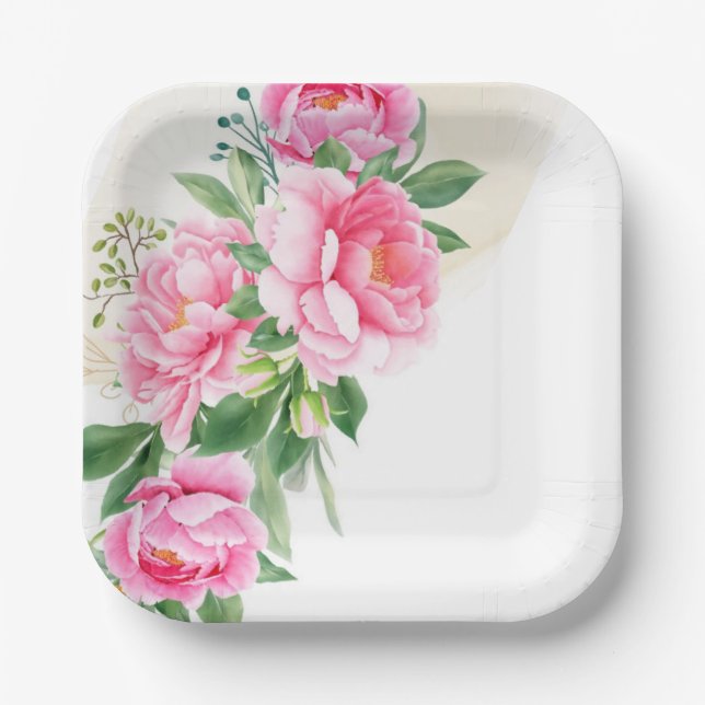 Teller-Pink-Peonies-Papier-Teller Pappteller (Vorderseite)