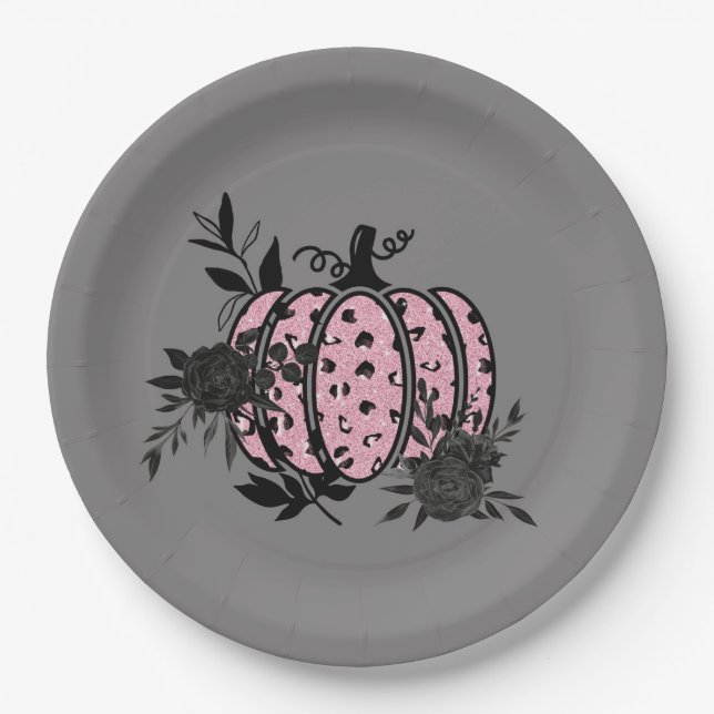 Teller, Pink und Black Leopard Pumpkin Pappteller (Vorderseite)