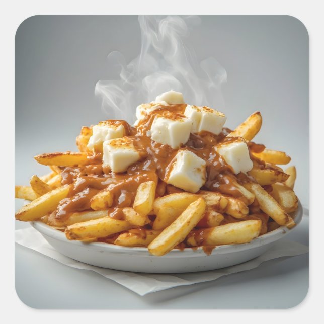 Teller Poutine Quadratischer Aufkleber (Vorderseite)