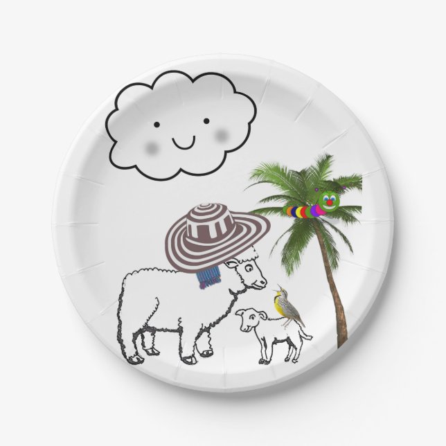 Teller, Schafe Wolke Sombrero Palme Pappteller (Vorderseite)
