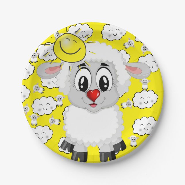 Teller, Schafswolken gelb Pappteller (Vorderseite)