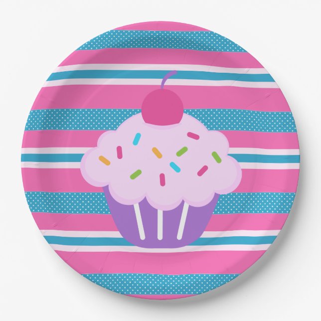Teller/Streifen mit Cupcake Pappteller (Vorderseite)