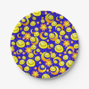 Teller, Sun Moon YellowStars Blau Pappteller