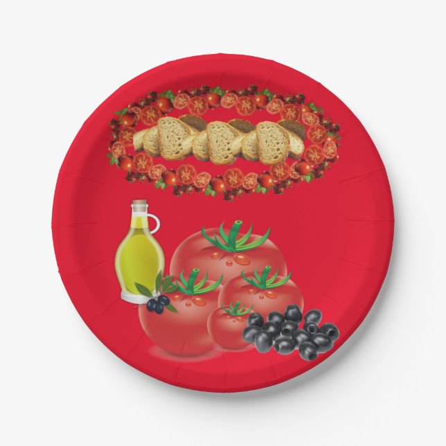 Teller, Tomato Ketchup Brot Oliven Pappteller (Vorderseite)