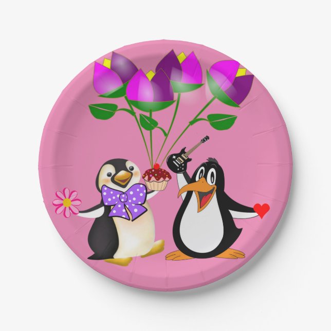 Teller Valentinstag, Pinguinherzen (Vorderseite)