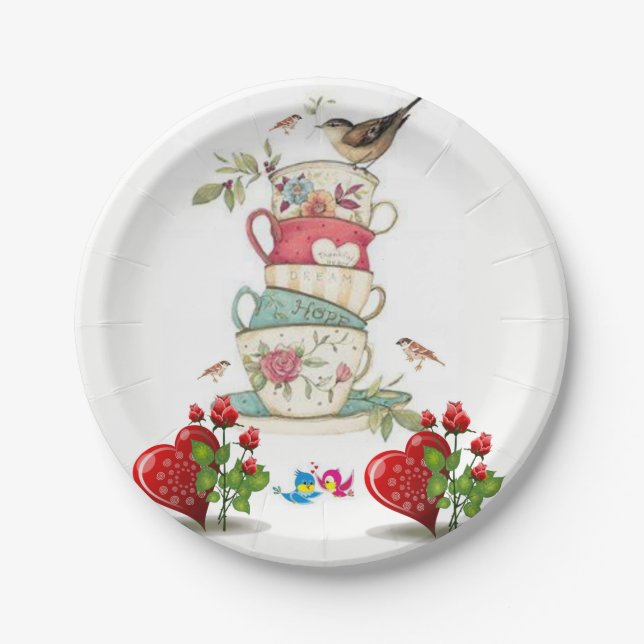 Teller Valentinstag Vintager Vogel (Vorderseite)