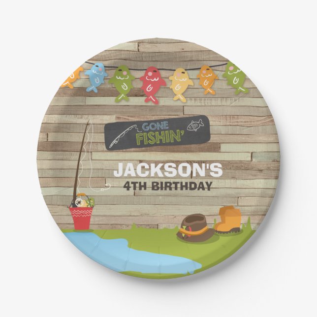 Teller von Angelpapier Boy Birthday Big One Reelin (Vorderseite)