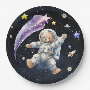 Teller von Astronautenbärenpapieren Weltraum-the