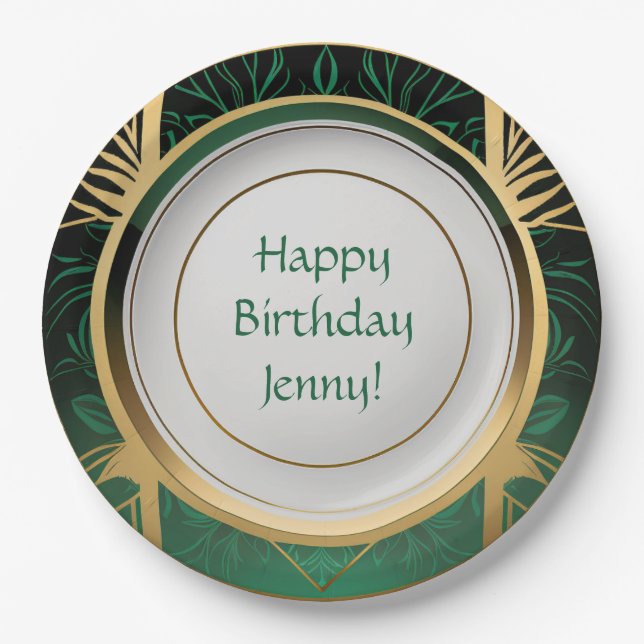 Teller von Green und Gold Art Deco Paper Personali (Vorderseite)