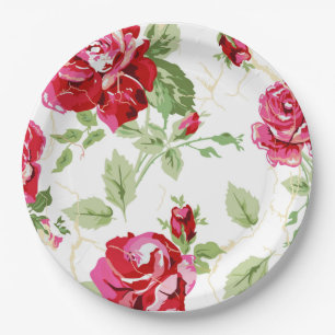Teller von rote Rose- und Weißdruckpapier