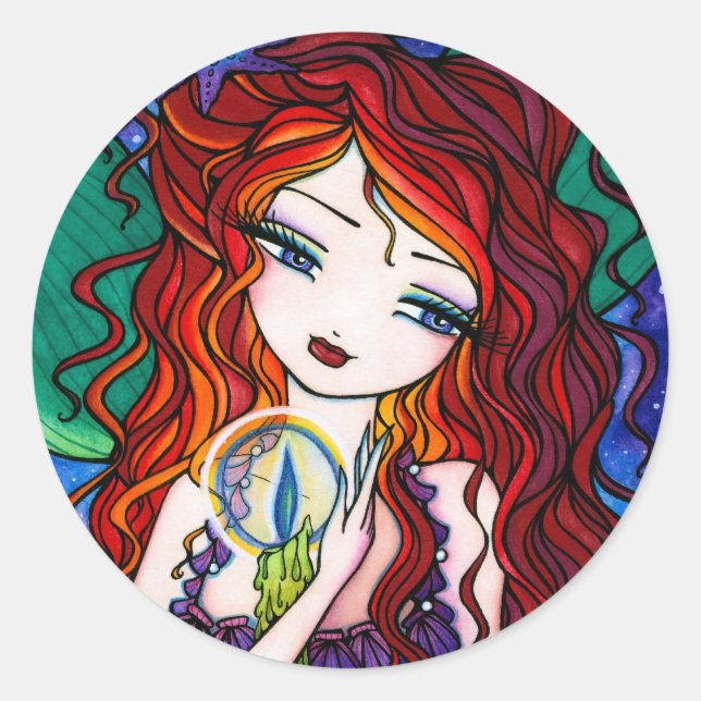 "Tellulah's Treasures" Mermaid Fantasy Fairy Runder Aufkleber (Vorderseite)