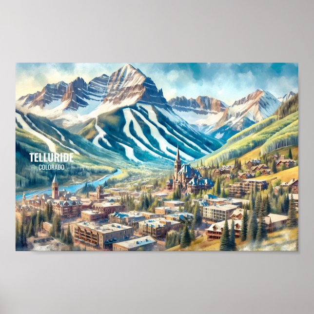 Telluride Colorado Berühmte Sehenswürdigkeiten Aqu Poster (Vorne)