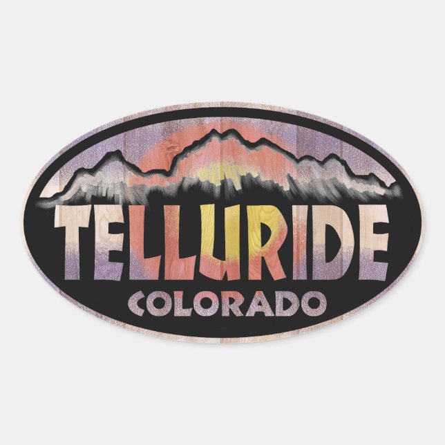 Telluride Colorado Holzflagge ovale Aufkleber (Vorderseite)