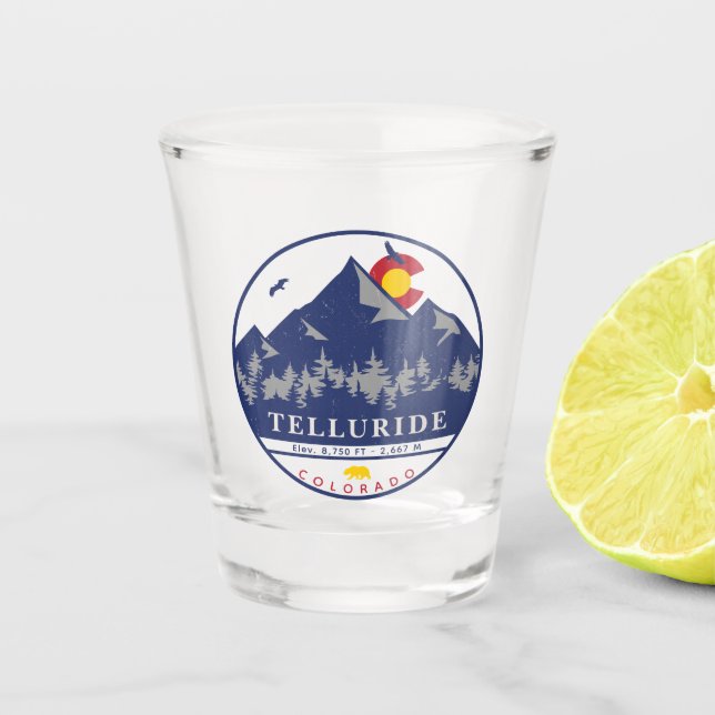 Telluride Colorado Retro Sunset Ski Souvenirs Schnapsglas (Vorderseite)