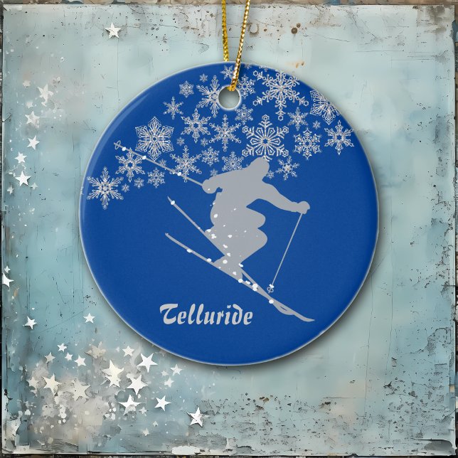 Telluride Snowflake Skier Personalisiert Keramik Ornament (Von Creator hochgeladen)