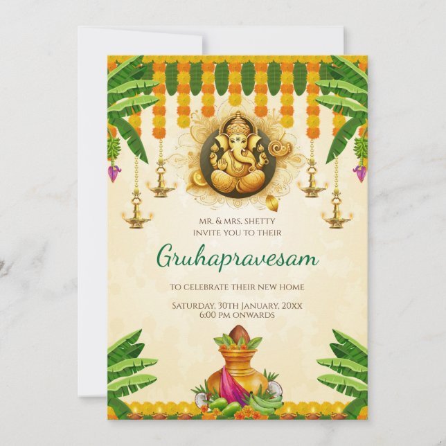 Telugu Housewarming laden Tamil Gruhapravesham ein Einladung (Vorderseite)