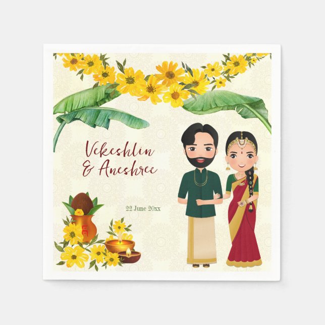 Telugu Tamil Süd-Indische Hochzeit personalisiert Serviette (Vorderseite)