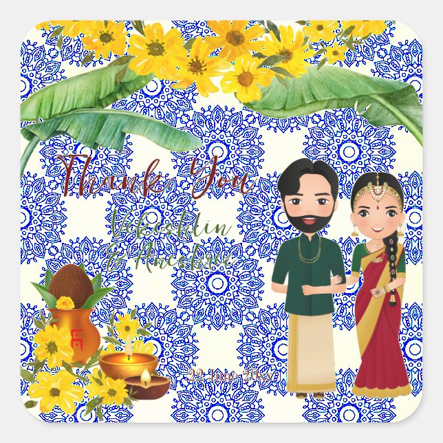 Telugu Tamil Süd-Indische Hochzeit Quadratischer Aufkleber (Vorderseite)